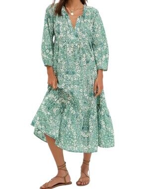 Tuckernuck Salty Paloma Caftan Dress 3X Misty Jade Blossom Long